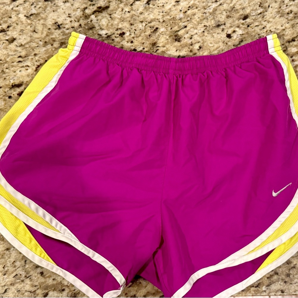 Nike Women's Magenta and Yellow Athletic Shorts